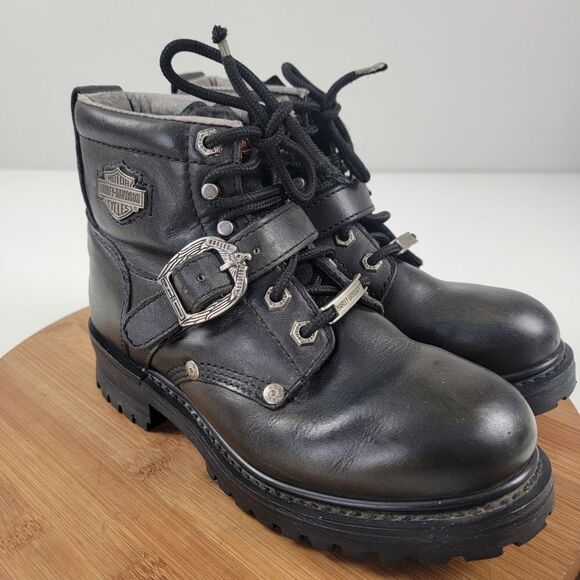 Harley Davidson Black Leather Moto Combat Buckle Boots Women's shoe size 6.5 - Picture 16 of 16